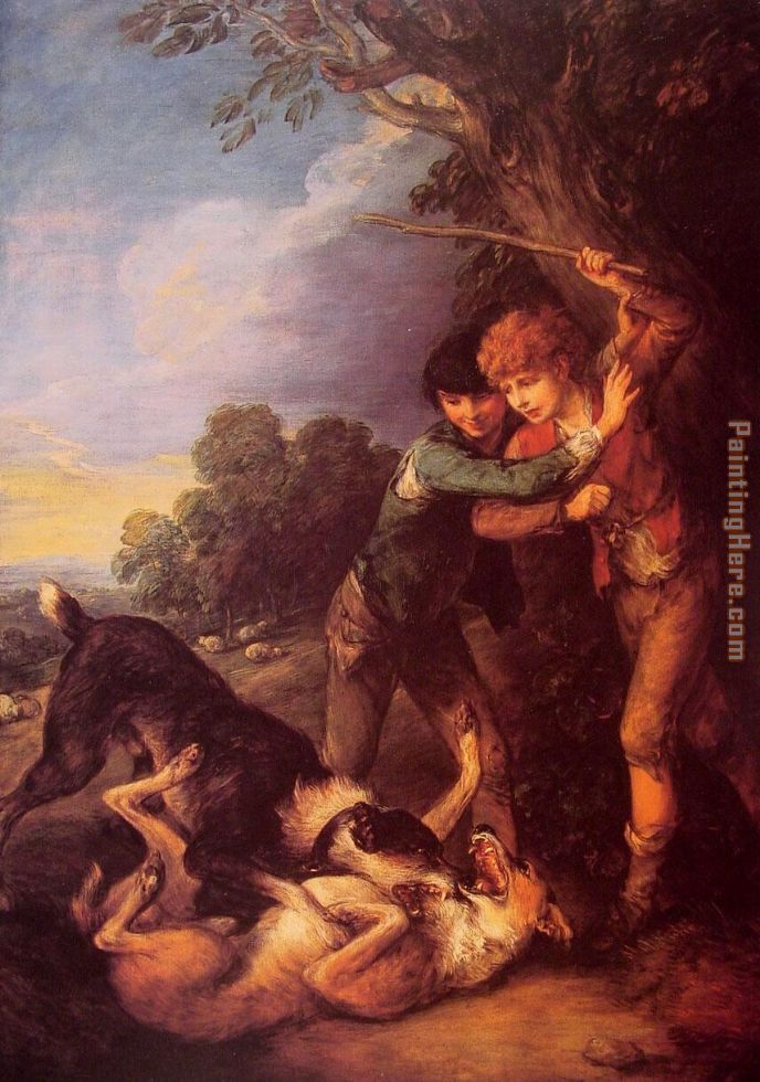 Shepherd Boys with Dogs Fighting painting - Thomas Gainsborough Shepherd Boys with Dogs Fighting art painting